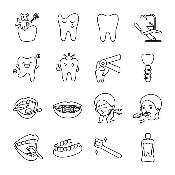 Iconos Vectoriales Contorno Dental — Archivo Imágenes Vectoriales