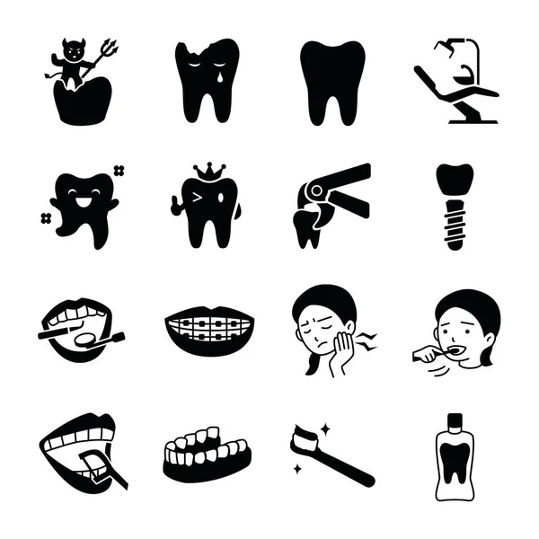 Ícones Vetoriais Glifo Dentário — Vetor de Stock