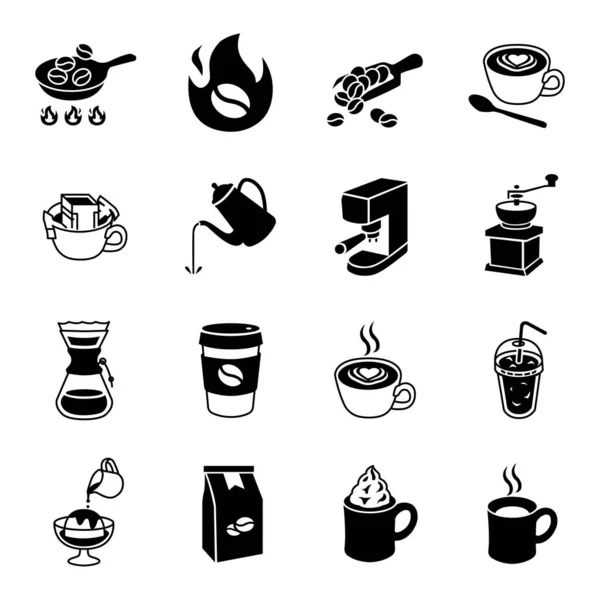 Kaffeeglyphenvektorsymbole — Stockvektor