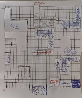 Ofis mobilyalarının küçük bir odada şematik olarak temsil edilmesi