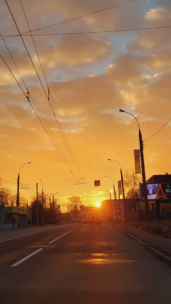 Восход Солнца Дороге Городе — стоковое фото
