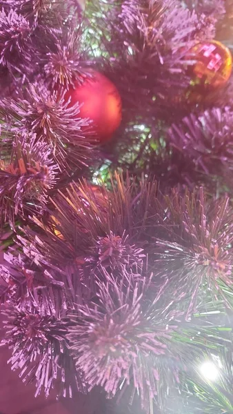 Nový Rok Červené Dekorace Vánočním Stromečku — Stock fotografie