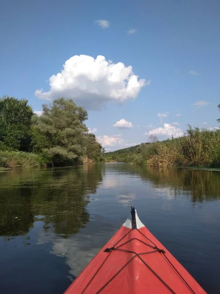 Kayak on the river and blue sky