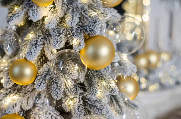 Christmas Balls Blurred Background Decorated Silver Branch Photo New Year — Stock Photo, Image