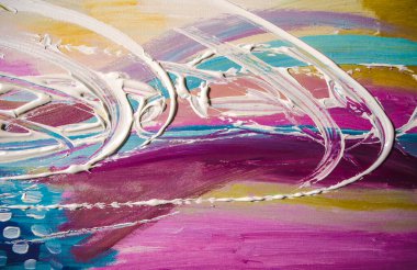 El çizimi akrilik resim. Soyut sanat geçmişi. Tuval üzerinde akrilik bir tablo. Renk dokusu. Sanat eserinin bir parçası. Fırça darbeleri. Modern sanat. Çağdaş sanat. Renkli tuval. Kapat..