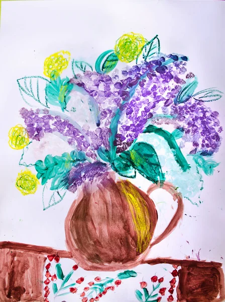 Een Boeket Lila Mooie Lente Roze Bloemen Aquarel Illustratie Handgetekende — Stockfoto