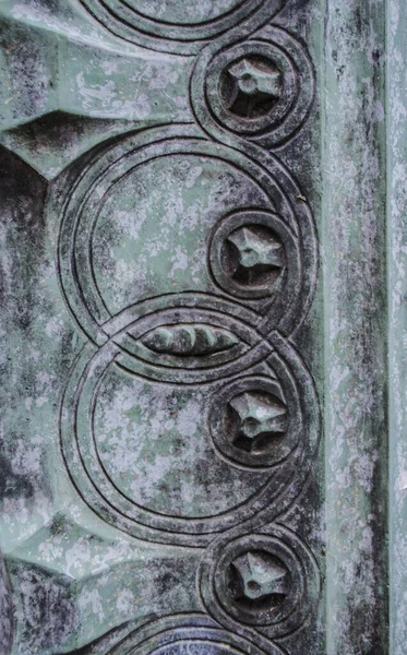 Detalhe Arquitetônico Pedra Com Pátina Cobre Estilo Art Deco Fachada — Fotografia de Stock
