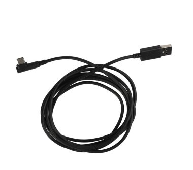 Şeffaf bir arkaplan üzerinde sarmalanmış bir USB eklenti kablosu