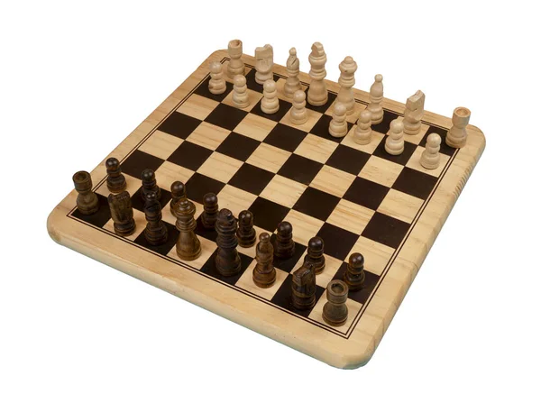 チェスの駒は透明な表面にチェス盤に並べられ — ストック写真