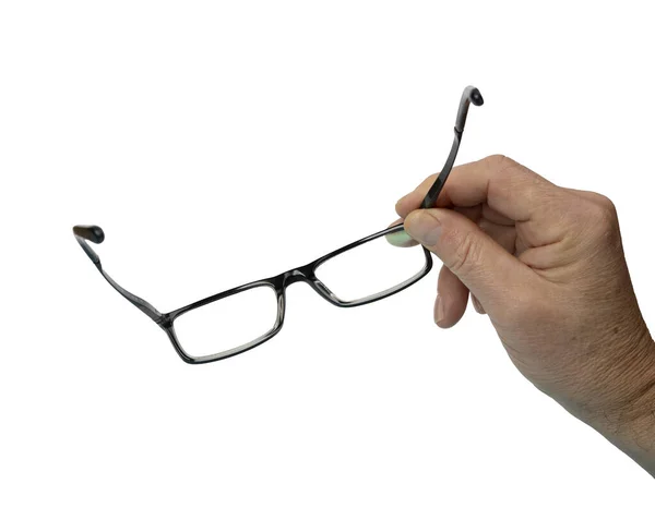 Ett Par Glasögon Mans Hand Transparent Bakgrund — Stockfoto