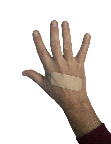 stock image a male hand with a band-aid on the back on a transparent background