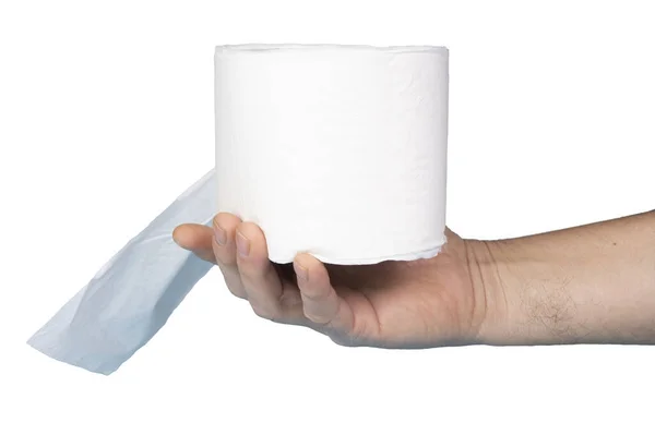 Rolka Toaletního Papíru Ruce Průhledném Pozadí — Stock fotografie