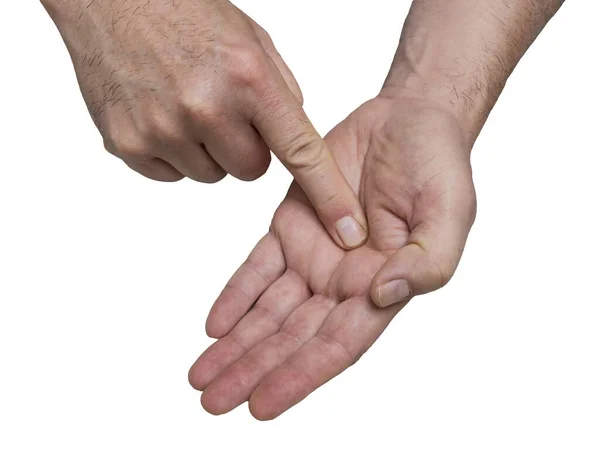 Gesto Das Mãos Homem Durante Uma Discussão Sobre Fundo Transparente — Fotografia de Stock