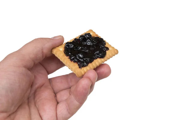 Biscoito Com Engarrafamento Uma Mão Contexto Transparente — Fotografia de Stock