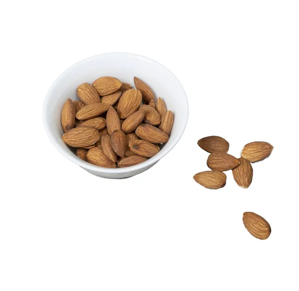 Shelled Almonds White Bowl — Stock Photo, Image