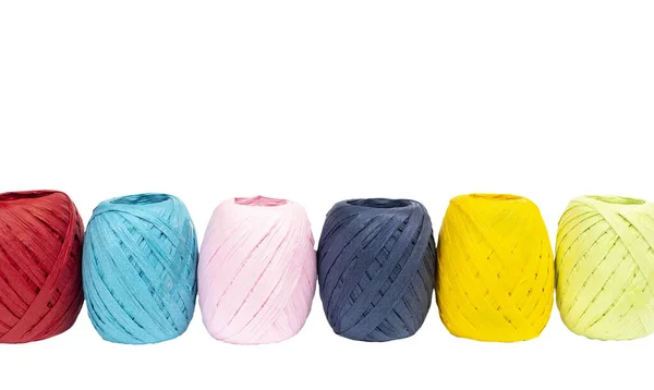 Some Balls Colored Raffia Transparent Surface — Stock Photo, Image