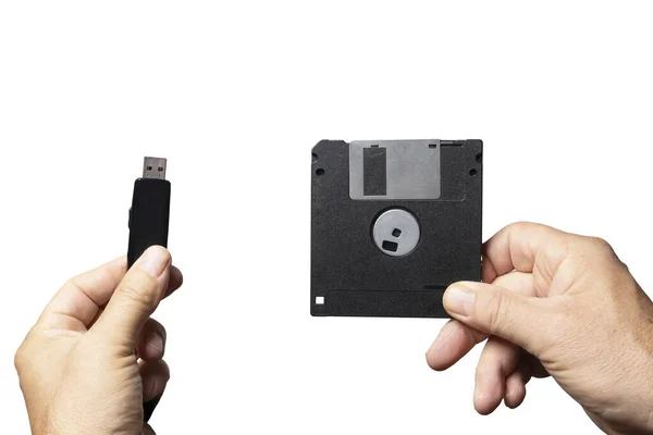 Comparison Old Floppy Disk Usb Key Data Storage — Zdjęcie stockowe