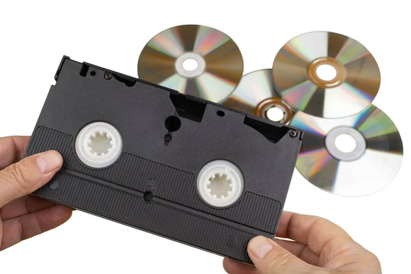 Old Vhs Videotape Some Cds — 스톡 사진