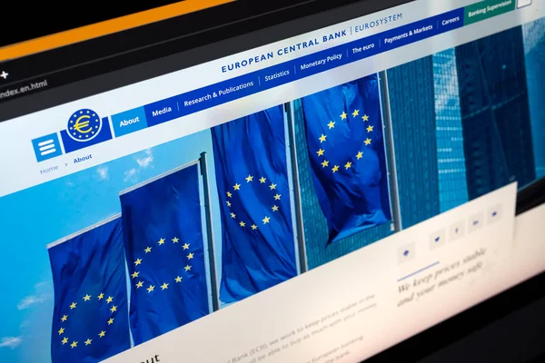 Pohled Ecb Webovou Stránku Evropské Centrální Banky — Stock fotografie