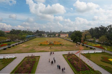 Hanoi, Vietnam, January 2023. Thang Long Imperial Citadel, panoramic view of the internal gardens