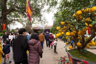 Hanoi, Vietnam, January 2023. view of worshipers in the Quan Thanh Taoist temple in the city center