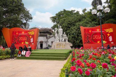 Hanoi, Vietnam, January 2023. view o0f the  Monument to the Dead on the banks of Sword Lake in the city center