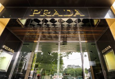 Hanoi, Vietnam, January 2023. External view of the Prada luxury brand store in the city center