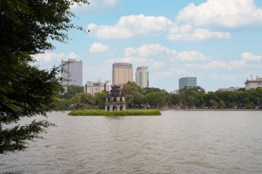 Hanoi, Vietnam, January 2023. Thap Rua tower in the Hoan Kiem Lake in the city centre