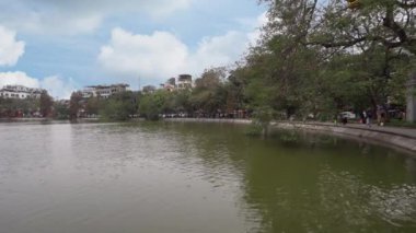 Hanoi, Vietnam, January 2023. panoramic view of Hoan Kiem Lake Park in the city center