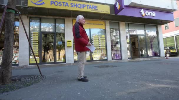 Tiran Arnavutluk Mart 2023 Şehir Merkezindeki Bir Arnavut Postanesinin Dış — Stok video