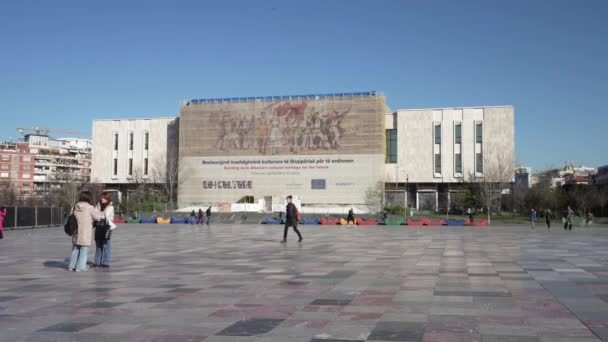 Tirana Albanien März 2023 Außenansicht Des Nationalen Historischen Museums Skenderbej — Stockvideo