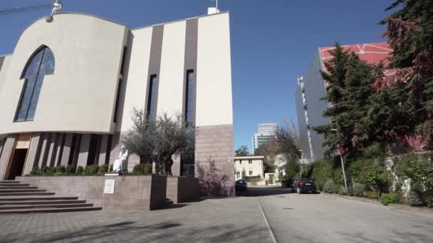 Tirana Albania Marzec 2023 Widok Zewnętrzną Fasadę Katedry Pawła Centrum — Wideo stockowe