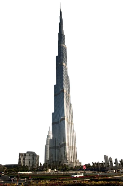 Panoramiczny Widok Burj Khalifa Najwyższy Wieżowiec Świecie Dubaju Przejrzystym Tle — Zdjęcie stockowe
