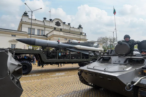 Sofia Bulgária Maio 2023 Veículos Militares Blindados Alinhados Para Desfile — Fotografia de Stock