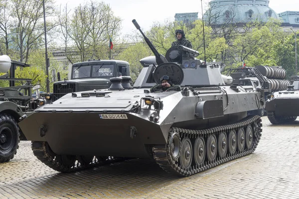 Sofia Bulgaria May 6Th 2023 Armored Military Vehicles Lined Gergiovden — Stock Photo, Image