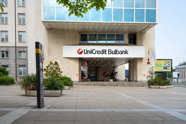 Sofia Bulgarien Maj 2023 Yttre Unicredit Bank Filial Byggnad Stadens — Stockfoto