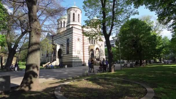 Sofia Bułgaria Maj 2023 Widok Zewnętrzny Kościoła Prawosławnego Mikołaja Sofiyskiego — Wideo stockowe