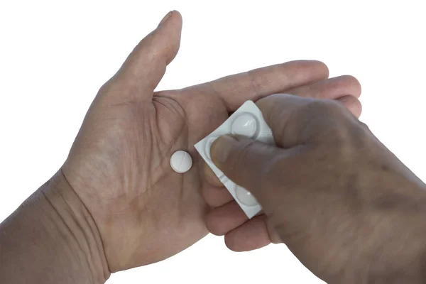 Manlig Hand Med Tablett Transparent Bakgrund — Stockfoto