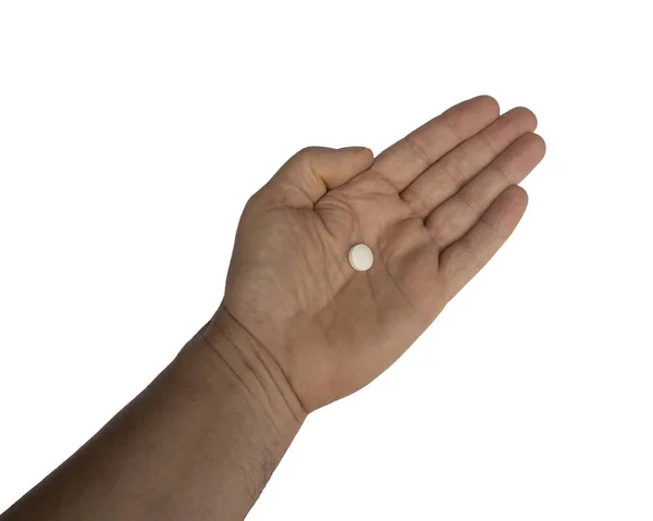 Manlig Hand Med Tablett Transparent Bakgrund — Stockfoto