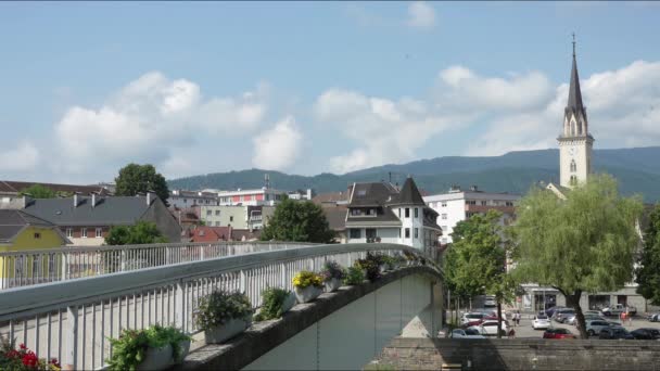 Villach Austria Luglio 2023 Vista Panoramica Della Città Ponte Sul — Video Stock