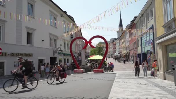 Villach Österreich Juli 2023 Blick Auf Eine Straße Historischen Zentrum — Stockvideo