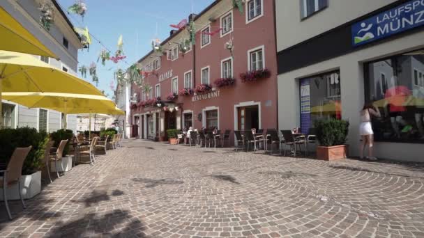 Villach Österreich Juli 2023 Blick Auf Eine Straße Historischen Zentrum — Stockvideo