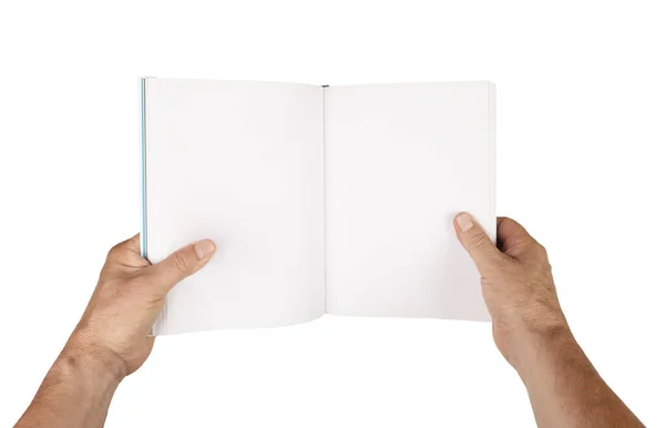 Livro Nas Mãos Homem Com Fundo Transparente — Fotografia de Stock