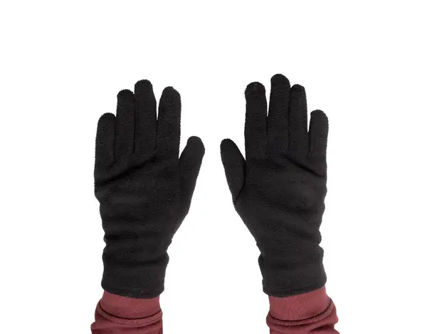 Δύο Χέρια Μαύρα Γάντια Διάφανο Φόντο — Φωτογραφία Αρχείου