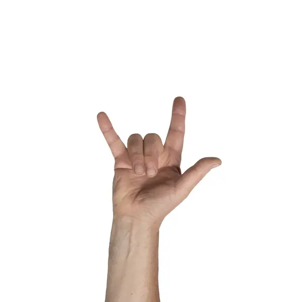 Знак Трьома Пальцями Руки Люблю Тебе Прозорому Тлі — стокове фото
