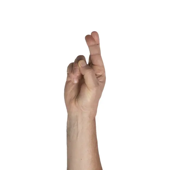 一个人的手指在透明的背景上交叉 — 图库照片