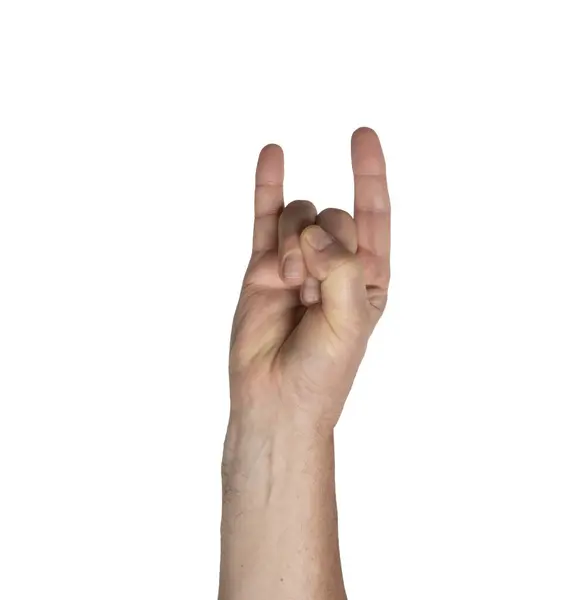 Рука Человека Делает Рога Прозрачном Фоне — стоковое фото