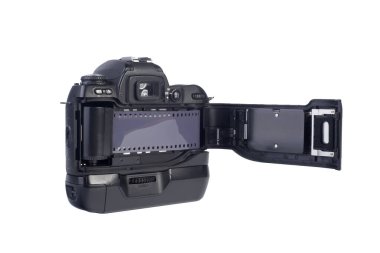 Şeffaf bir arkaplanda film olan bir refleks kamera