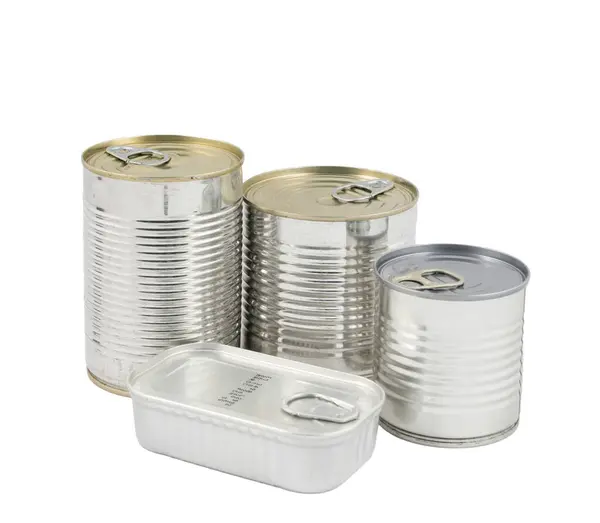 Some Cans Food Storage Transparent Surface Royalty Free Stock Images