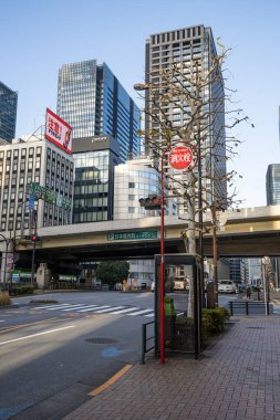 Tokyo, Japonya, Ocak 2024 şehir merkezindeki bir caddenin kaldırımındaki su girişini gösteren tabela.